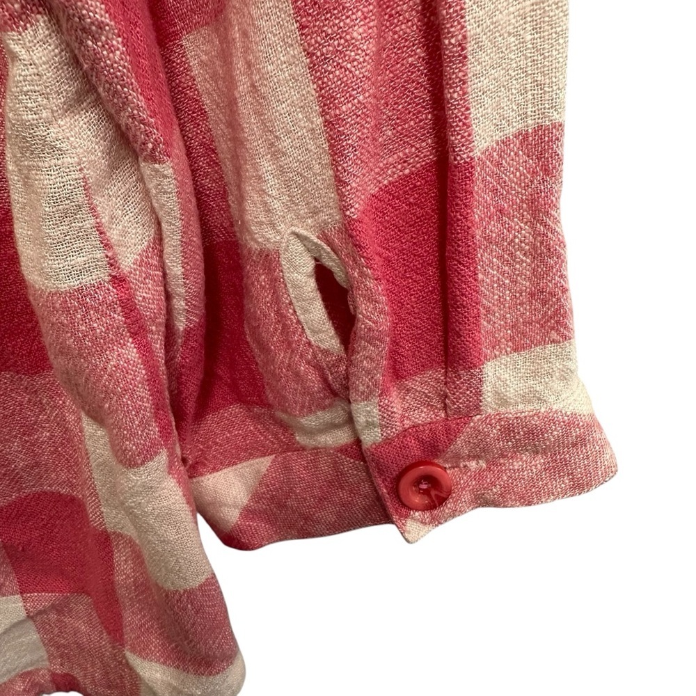 Orvis pink and white checkered plaid linen blend top buttons on back Medium - Picture 8 of 11